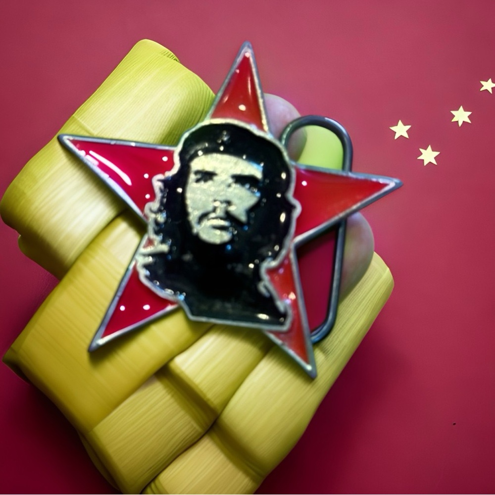 Che Guavara metal belt buckle - 2.5” high - snake & dice on the rear side